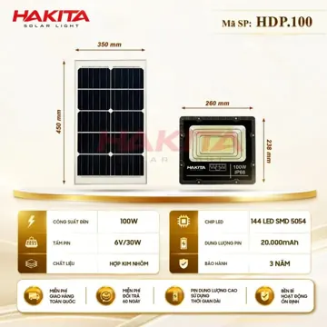 Đèn pha năng lượng mặt trời 100W HAKITA