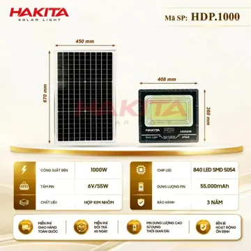 Đèn pha năng lượng mặt trời 300W – 1500W HAKITA
