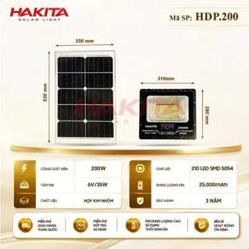 Đèn pha năng lượng mặt trời 200W HAKITA