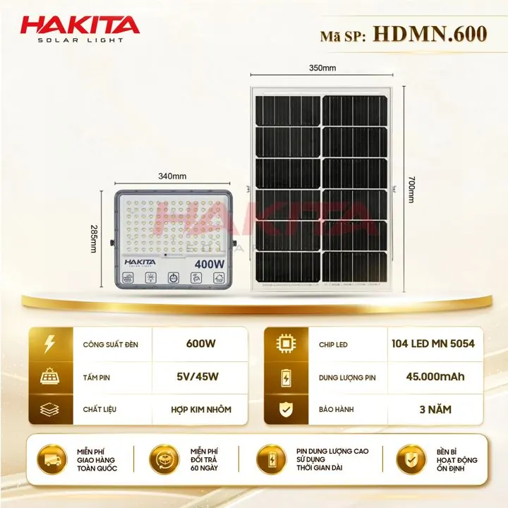 Đèn Mắt Ngọc năng lượng mặt trời 600W HAKITA