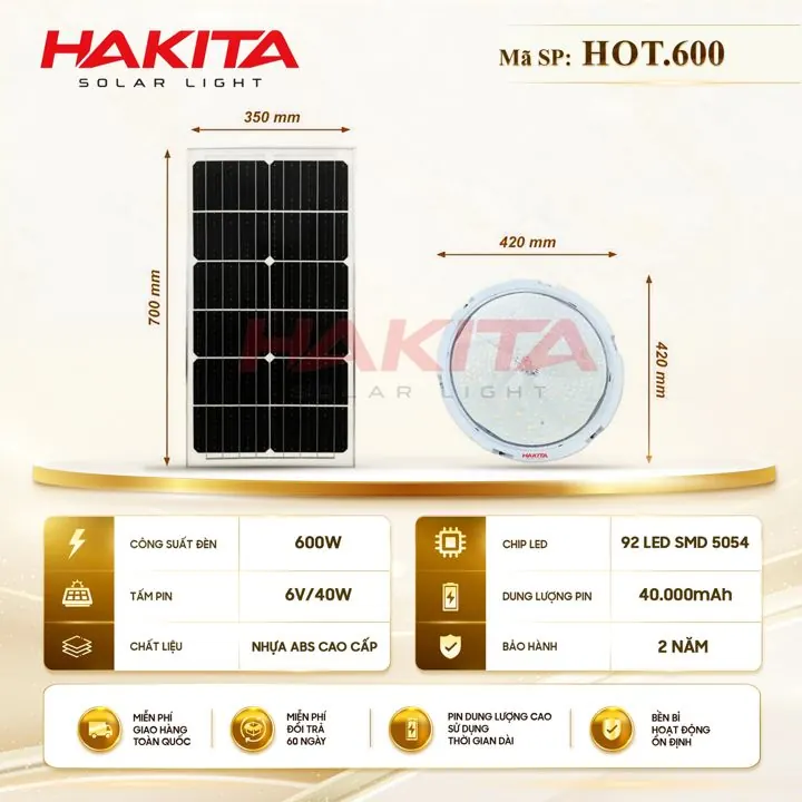 Đèn UFO năng lượng mặt trời HOT.600W HAKITA